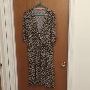 Boden Navy Peacock Print Faux Wrap Dress (US 20/22R) *Missing Brand Tag*